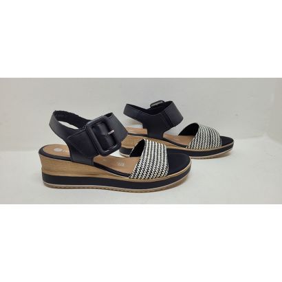 Nu-pied compensé noir avec bride rayé 1 velcro + boucle Remonte