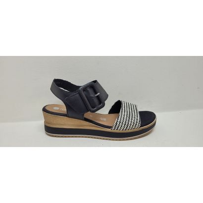 Nu-pied compensé noir avec bride rayé 1 velcro + boucle Remonte