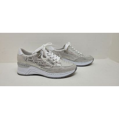 Basket grise imprimé lettre avec tirette et lacets Rieker