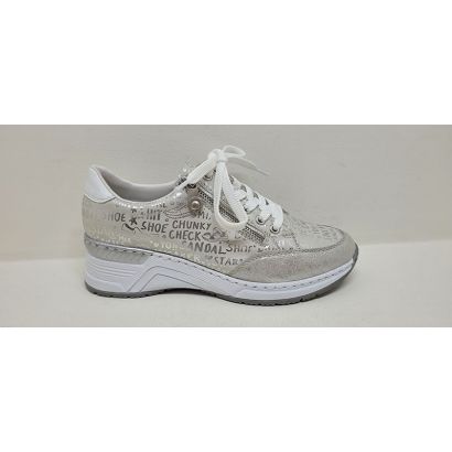 Basket grise imprimé lettre avec tirette et lacets Rieker