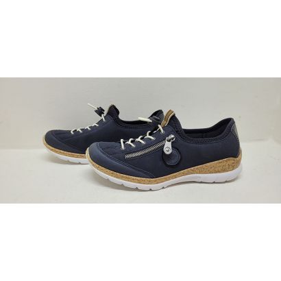 Basket Bleu marine à lacets et tirette avec semelle brune et blanche Rieker