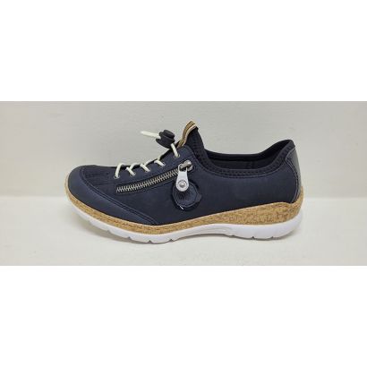 Basket Bleu marine à lacets et tirette avec semelle brune et blanche Rieker