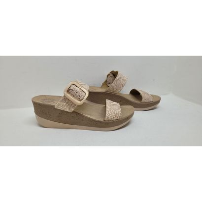 Mûle doré/rosé compensée + imprimé et boucle Fantasy Sandals