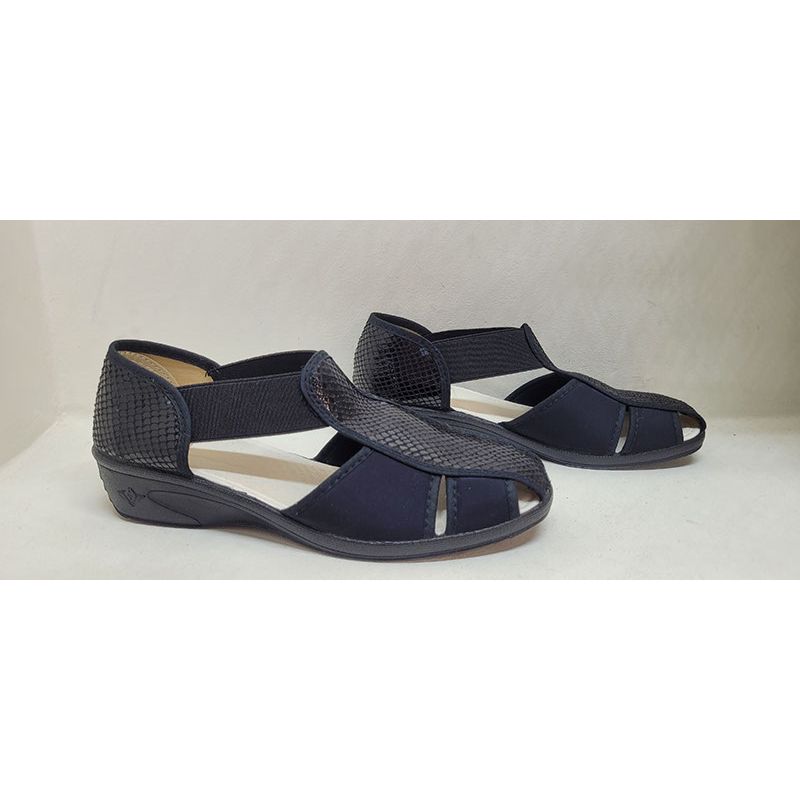 Nu-pied toile bout fermé noir imprimé avec élastique Santafe