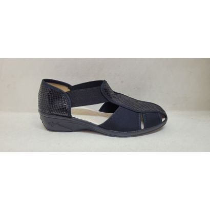 Nu-pied toile bout fermé noir imprimé avec élastique Santafe