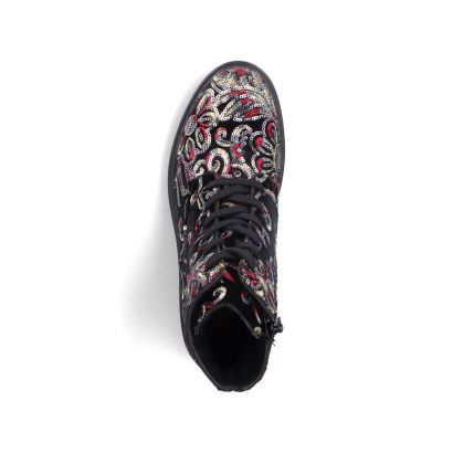 Bottine noire avec imprimé fleurs multicolore Rieker
